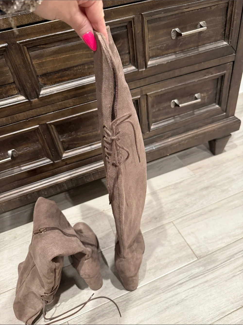 Kohl's Taupe Suede Lace-Up Over-the-Knee Boots